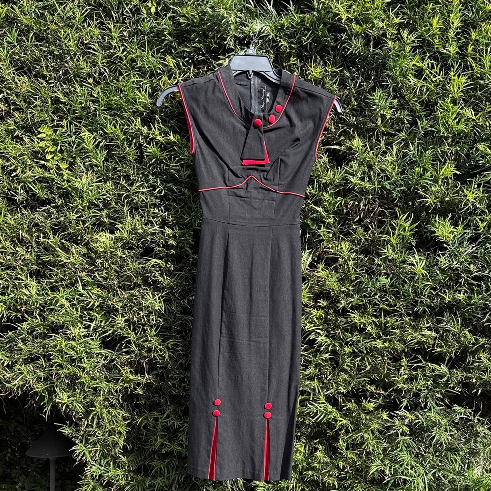 Stop Staring Black Dress with Red Accents